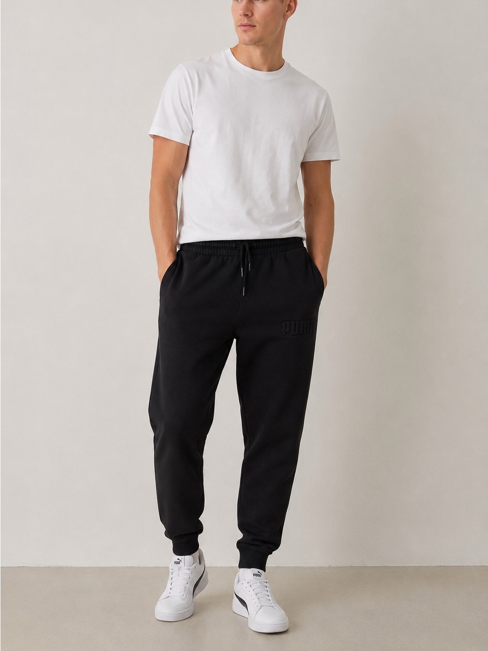 PUMA Black Logo Jogger Sweatpants Men’s L Cotton Blend Athletic Casual